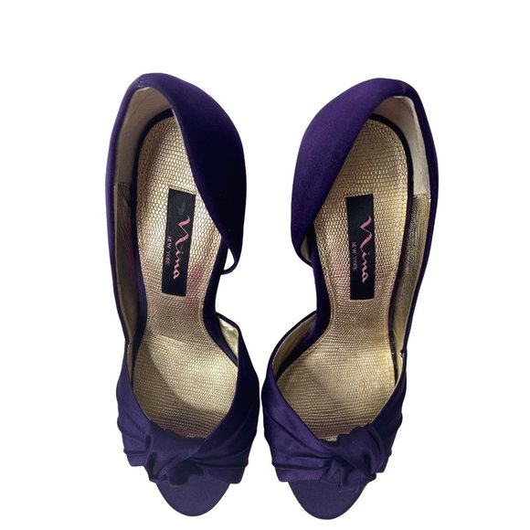 NINA D'Orsay Purple Satin Peep Toe Heels Size 8.5 - Picture 10 of 13